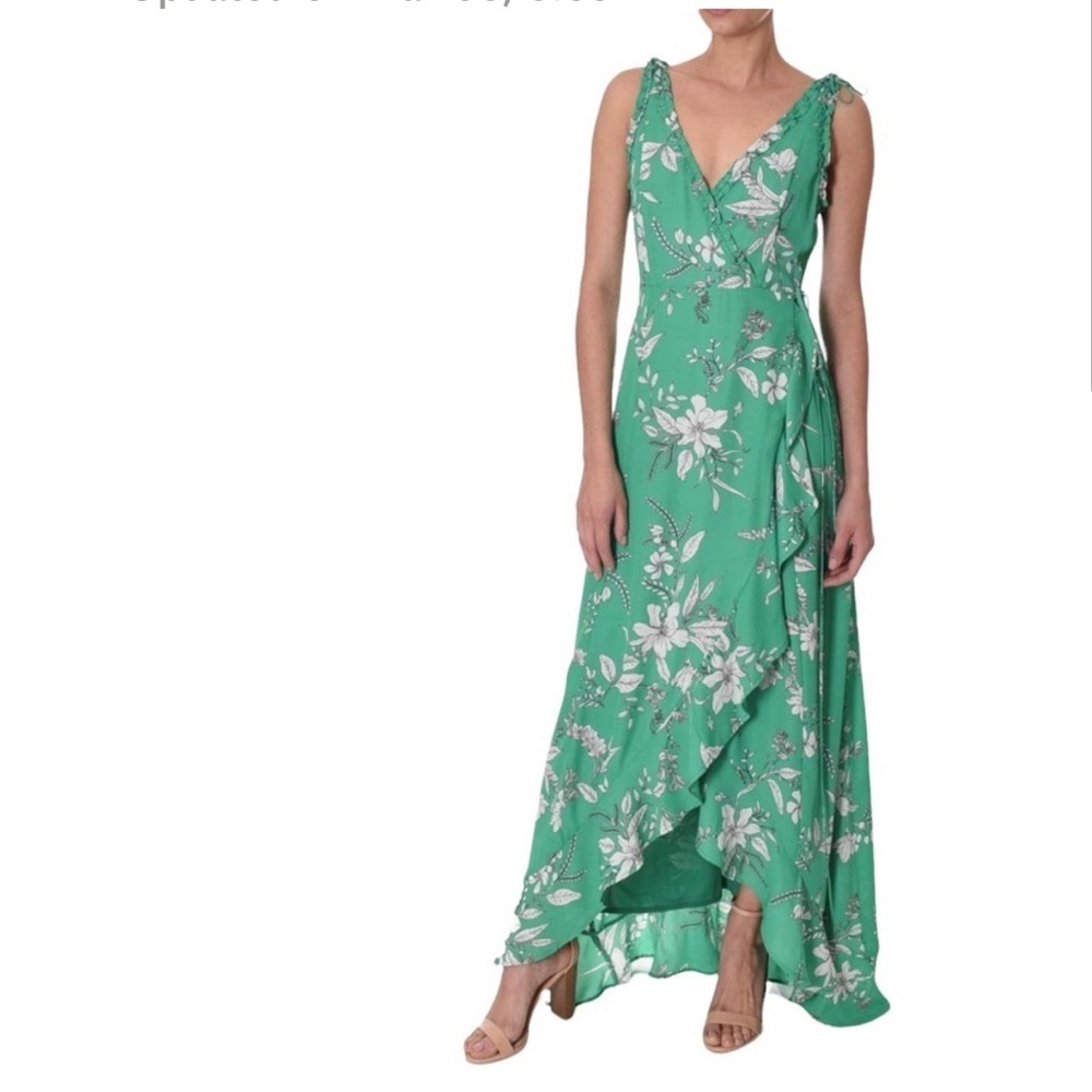 Anthropologie Brand If By Sea Green Floral Wrap High Low Maxi Dress - Small. Mm